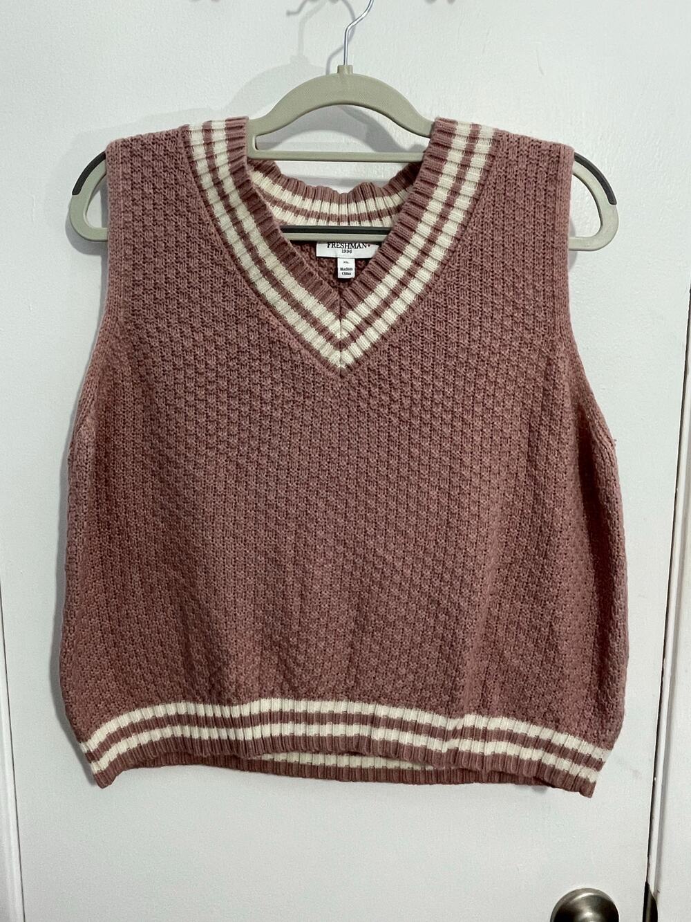 Freshman 1996 Sweater Vest XL Pink Cable Knit Y2K Clueless Preppy Legally Blonde